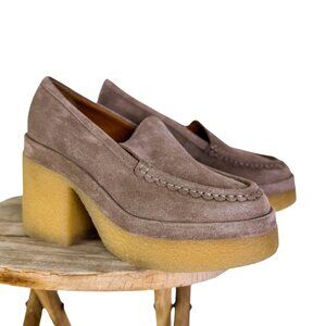 Marc Fisher Suede Platform Loafers Taupe Chunky Heel Shoes – Women’s 7.5